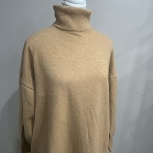 Ladies H&M knit sweater dress high neck turtleneck Large size neutral tan colour